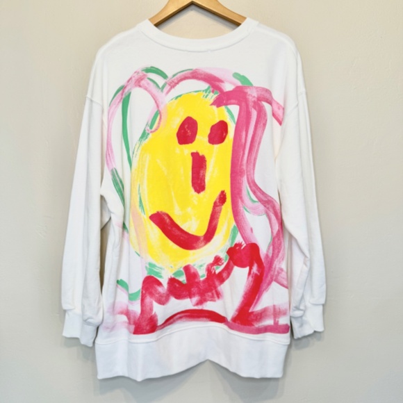 Zara NWT Smiley Graphic Lightweight Long Sleeve VSCO Crewneck Sweatshirt (RARE) - Picture 4 of 11